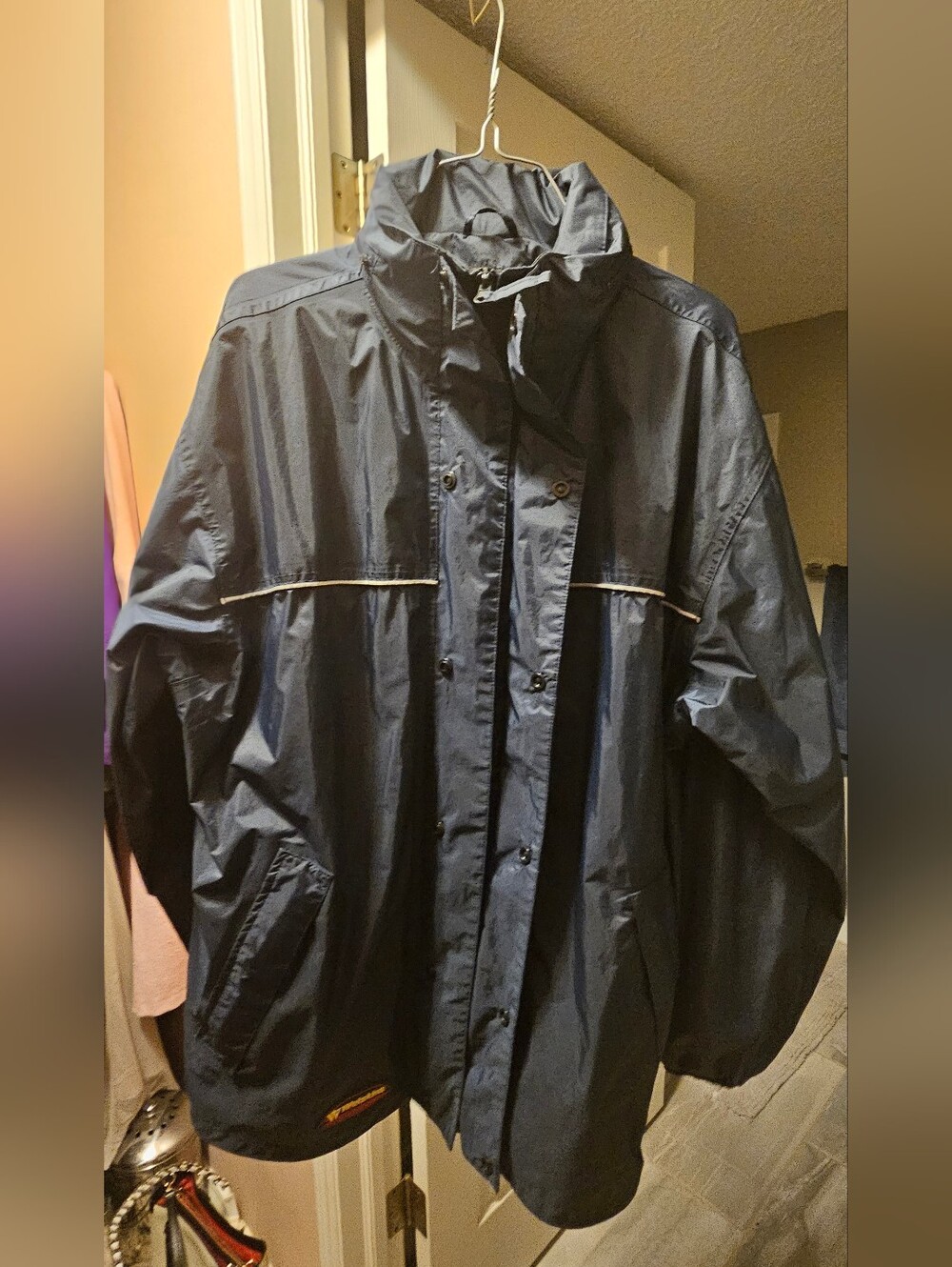 Wetskins Navy Hooded Raincoat with Reflective Piping